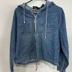 L.A. Blues Blue Denim Jacket with Plaid Lining & hood